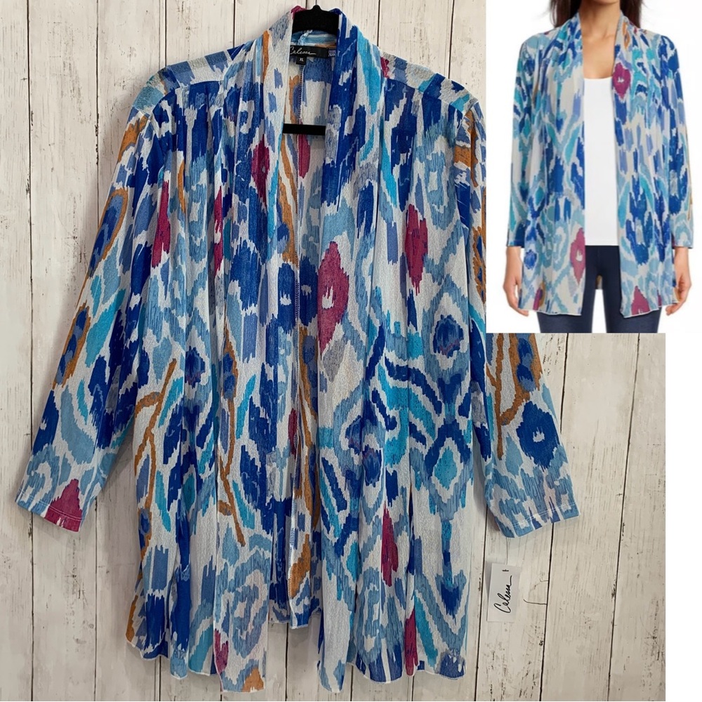 CALESSA Open Front Knit Sweater  XL Women’s    Lightweight Abstract Print NWT